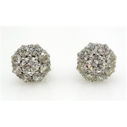  Pair of white gold diamond cluster stud ear-rings, stamped 750, diamonds approx 2 carat  
