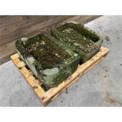 Two 19th century rectangular stone troughs (W72cm, D46cm, H25cm & W70cm, D44cm, H23cm)