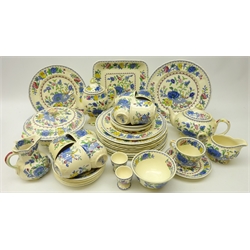  Masons Ironstone 'Regency' pattern tea set for nine persons, coffee pot, square sandwich plate, dinner plates, two side plates, tureen and cover, two egg cups etc   