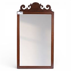 19th century brass jam pan, D38.5cm, together with a copper bed warming pan, approximately L105cm, and a mahogany framed wall mirror, H77cm