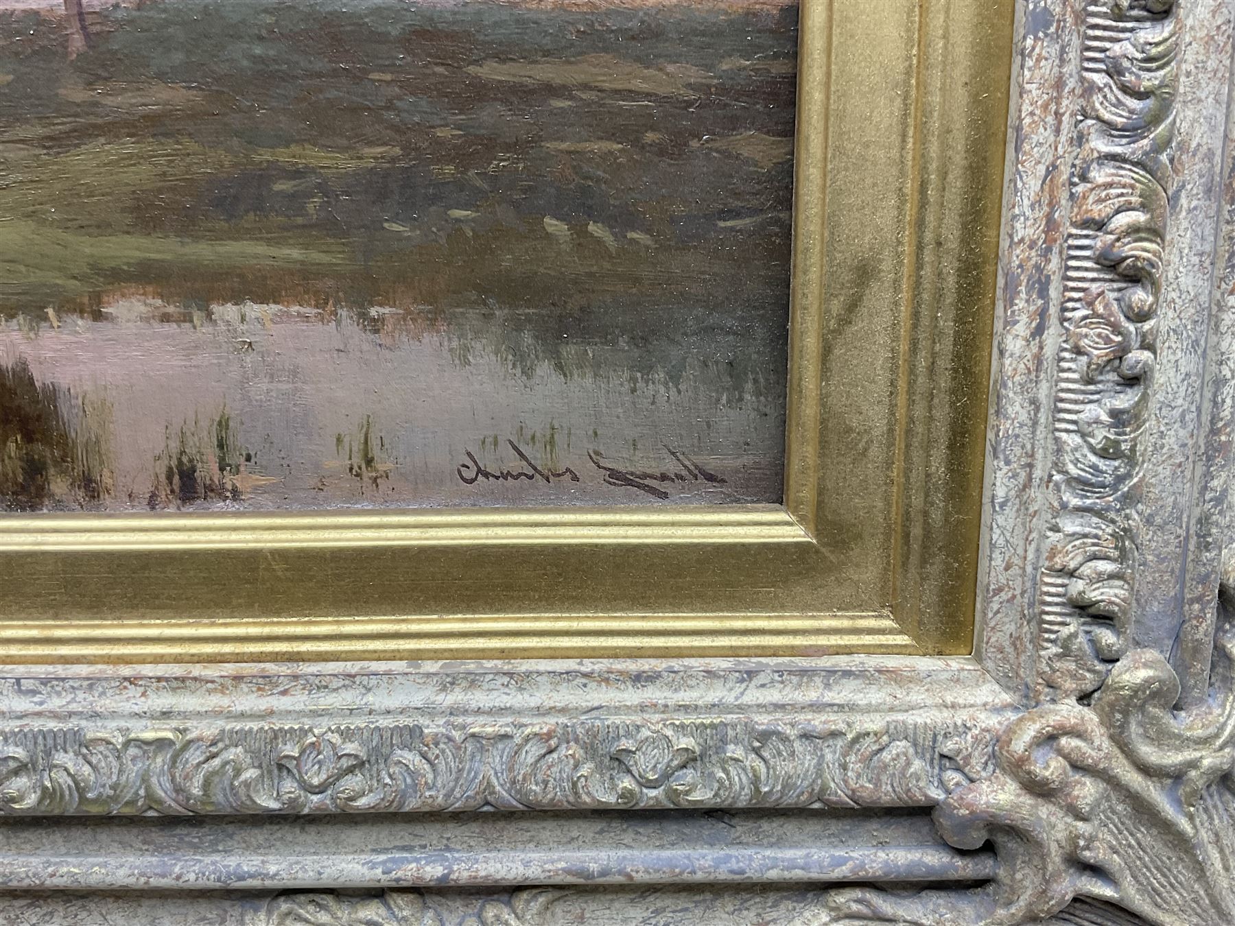 Charles Smith (British 19th Century): Sunset Over a Flatland Landscape, oil on board signed 20.5cm x 30cm 