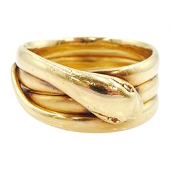 Victorian 18ct gold coiled snake ring, with a diamond set eye by Vaughton & Sons, Birmingham 1885