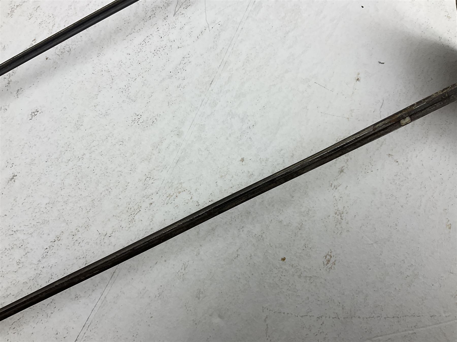 Reproduction Japanese katana with 63cm slightly curving fullered steel blade, ornate tsuba, cord bound grip and gilt transferred black saya L92cm; and two fencing foils, one marked Leon Paul (3)