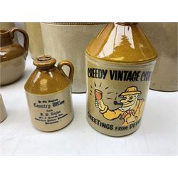 Quantity of salt glazed stoneware flagons, two tone jars and jug etc, to include some with impressed marks and labels, largest H26cm