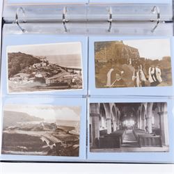 Four-hundred and twelve early 20th century Whitby District view real photographic postcards, including a selection from the Whitby Coast (176), starting at Staithes and Runswick Bay down to Robin Hoods Bay and a selection from the Valley of the River Esk (236), including Ruswarp, Rig Mill, Sneaton, Sleights, Grosmont, Egton, Glaisdale, Danby, Castleton and Goathland, all housed within two postcard albums