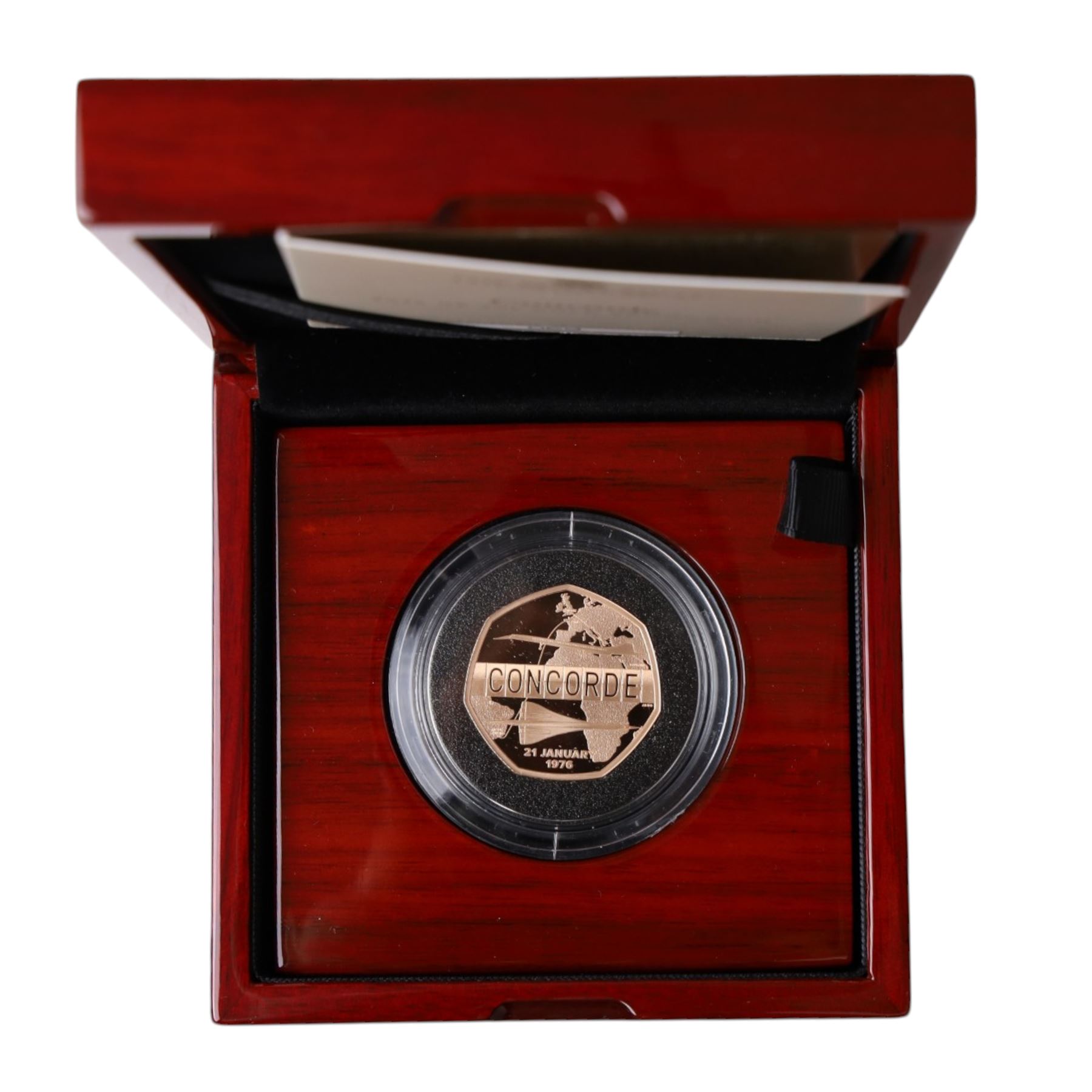 The Royal Mint United Kingdom 2026 'Concorde' gold proof fifty pence coin, cased and boxed with certificate