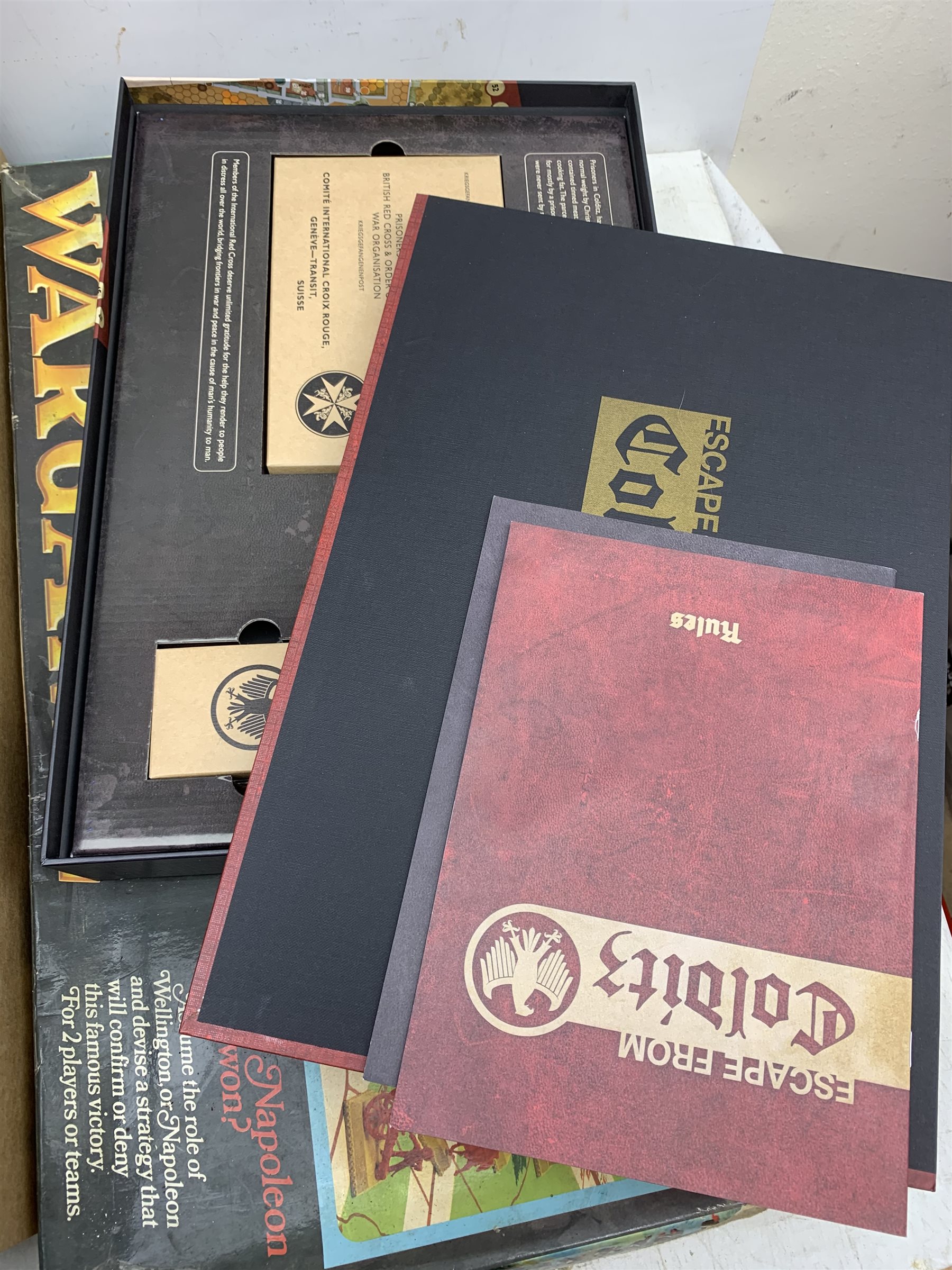 Airfix Waterloo Wargame; Jumbo 200 Years Stratego board Game; Osprey Games Escape From Colditz board game, all boxed; and quantity of kit-built plastic military vehicles