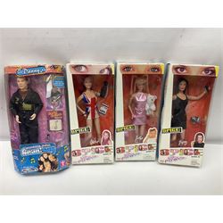 Set of five Character Options Popstars Hear'Say promotional dolls; and three Galoob Spice Girls promotional dolls; all boxed; and a boxed Sindy dressing table and stool set (9)
