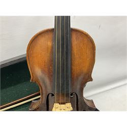 German Hopf violin c1900 with 35.5cm two-piece maple back impressed HOPF, maple ribs and spruce top, also marked HOPF internally L58.5cm overall; in Maidstone ebonised wooden coffin case with bow
