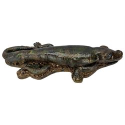 Galea Belinscaia (Yorkshire, Contemporary): Stoneware model of a baby alligator, with textured glaze finish, L56cm 