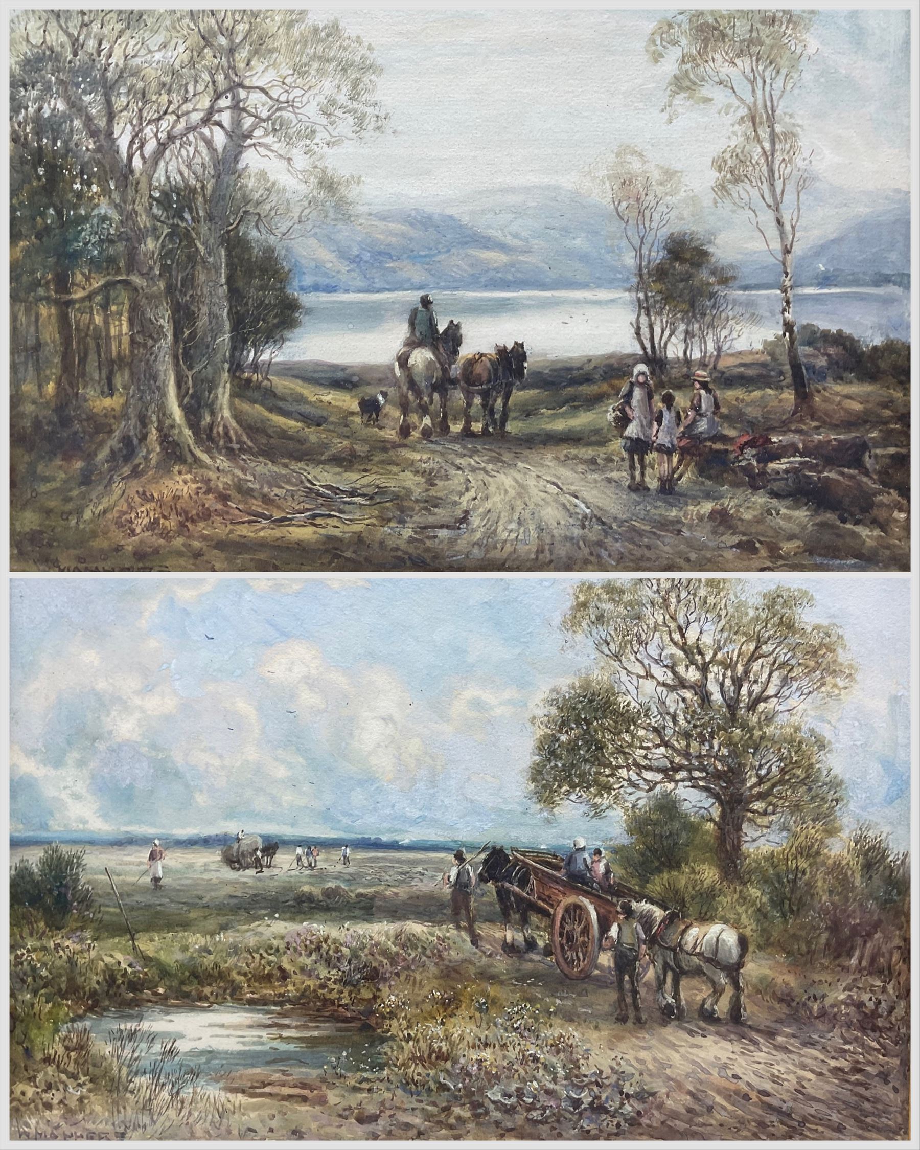 William Manners (British 1860-1930): 'Going to the Hayfield' and 'Edge of the Lake - Coniston', pair watercolours signed, titled on the mounts, 20cm x 30cm