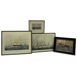 Charles Rosenberg (British 19th century) after William John Huggins (British 1781-1845): 'Th Right Honourable Lord yarborough's Yacht the Falcon of 351 Tons' and 'The Samuel Enderby of 422 Tons William Lisle Commander', two engravings with hand colouring together with two further prints max 34cm x 50cm and one other larger (5)