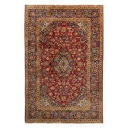 Central Persian Kashan hand-knotted carpet, crimson red central field with central floral ...