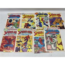 Collection of late Bronze Age Marvel comics (1982-1985), featuring Spider-Man and his Amazing Friends (1983-84) Nos 553, 555-572, 575-578, Super Spider-Man TV Comic (1982) nos 483-499, excluding no. 488, and The Incredible Hulk! (1982) Nos 11, 13, 18, 19, 21, and 22 (43) 