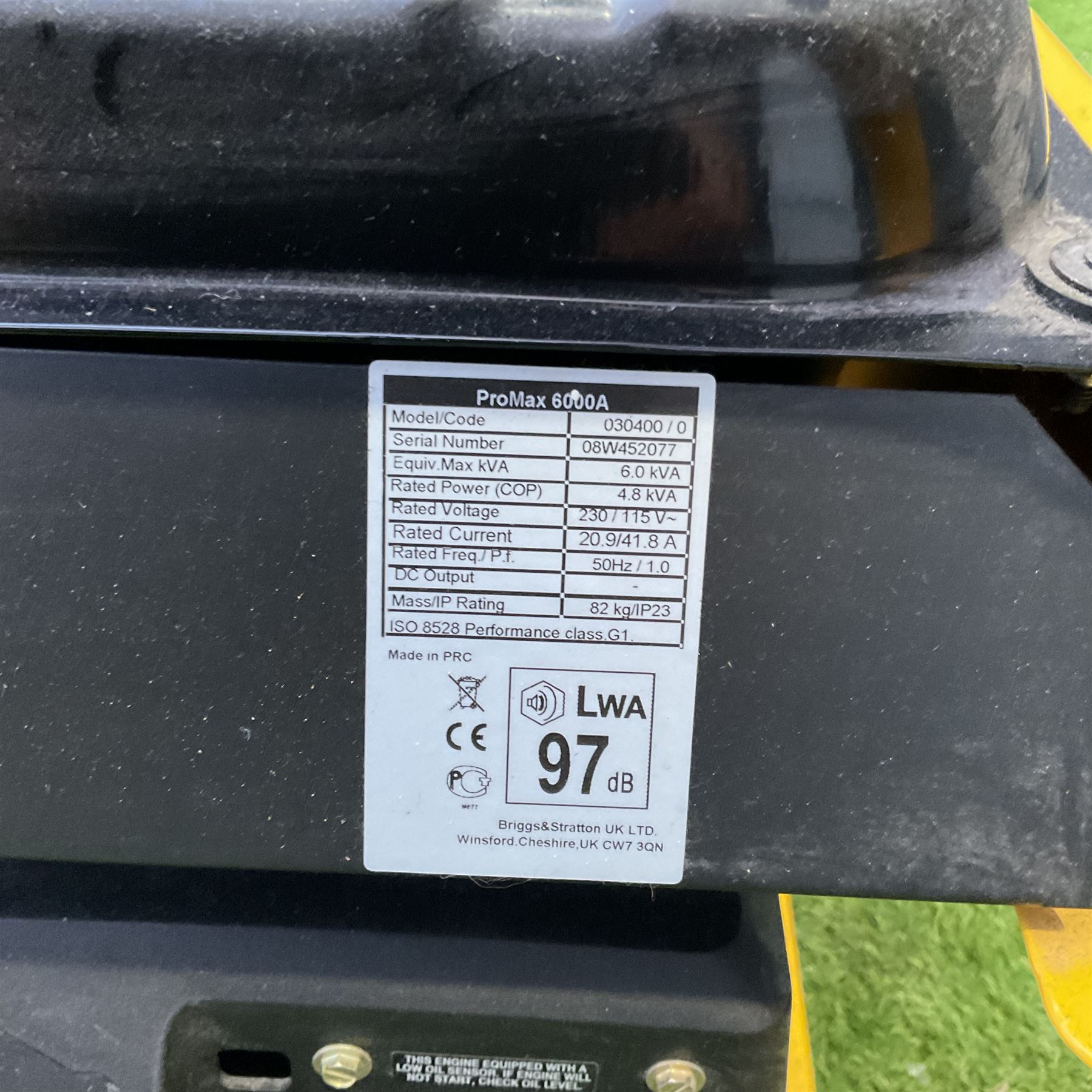 Briggs and Stratton Promax 6000A Generator, 10Hp, 15L fuel capacity, Weight: 82kg Socket Configuration - 1 x 230V/32A, 1 x 230V/16A, 1 x 115V/32A, 1 x 115V/16A
 - THIS LOT IS TO BE COLLECTED BY APPOINTMENT FROM DUGGLEBY STORAGE, GREAT HILL, EASTFIELD, SCARBOROUGH, YO11 3TX