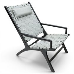 Kendari - Mid 20th century style armchair, grey woven leather seat and back, raised on an ebonised teak wood frame
