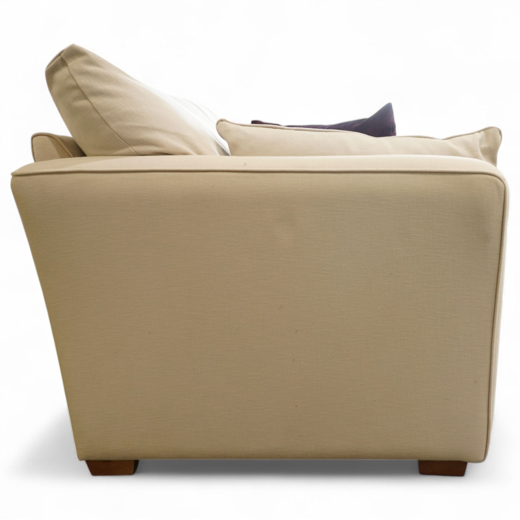 Barker & Stonehouse - large corner sofa, upholstered in natural pumice fabric, with contrasting scatter cushions 