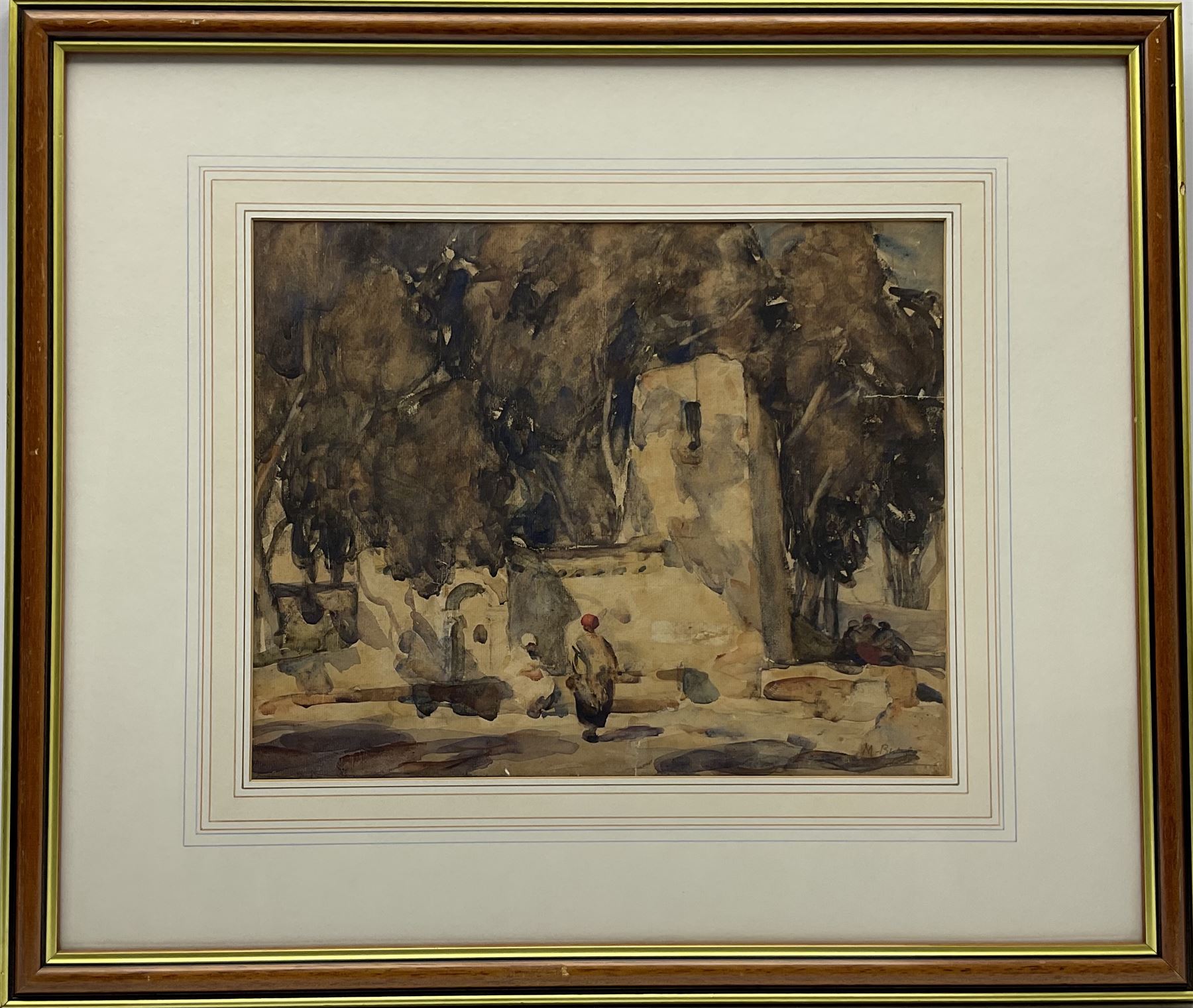 Maude Burge (New Zealand 1865-1957): Tunisian Street with Figures, watercolour signed 31cm x 39cm