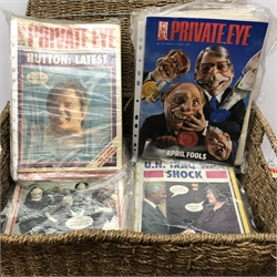  Private Eye - over one hundred and sixty editions 2004-2012 and five Private Eye books, in wicker basket  