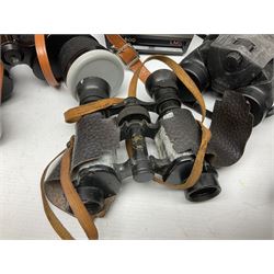 Brass telescope, together with Zenith 7 x 50 field binoculars, two polaroid cameras and other cameras and equipment 