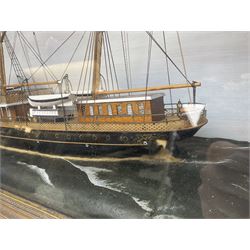 Victorian diorama of scratch built model of steam ship Alexandria, in a glazed case, H41cm, L83cm
