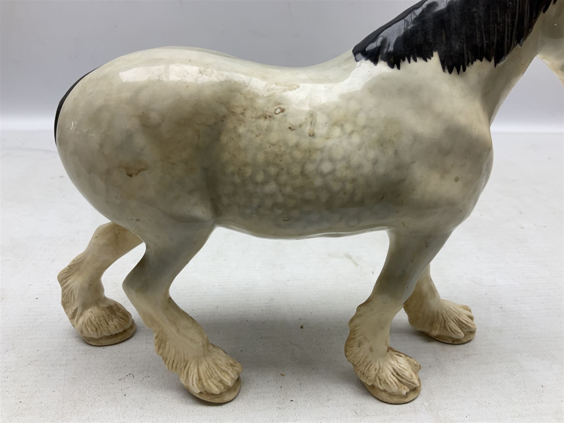 Group of three Beswick Shire horses, comprising CH. Burnham Beauty mare in matte finish, dapple grey horse and bay horse, all with stamped marks beneath