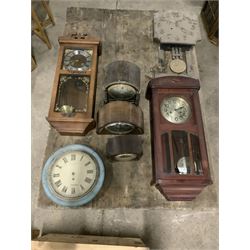  Mappin and Webb early 20th century oak mantle clock, two other mantle clocks, three wall clocks and a Thirsk dial clock - THIS LOT IS TO BE COLLECTED BY APPOINTMENT FROM THE OLD BUFFER DEPOT, MELBOURNE PLACE, SOWERBY, THIRSK, YO7 1QY