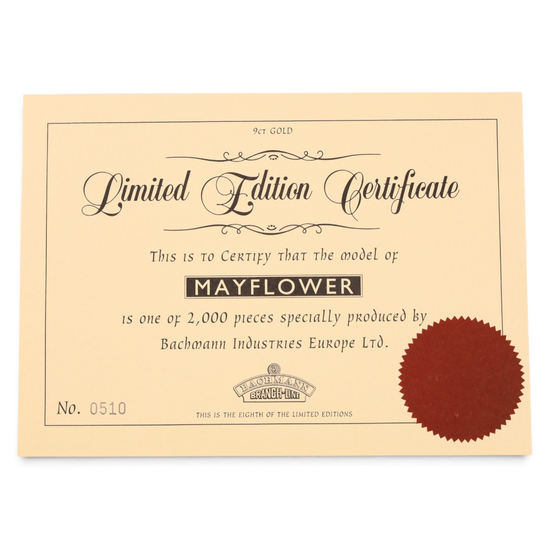 Limited edition 00 gauge Bachmann B1 Class 4-6-0 locomotive and tender 'Mayflower' no. 1306, in wooden presentation case with 9ct gold plated name plates and certificate of authenticity, limited edition no. 510/1000