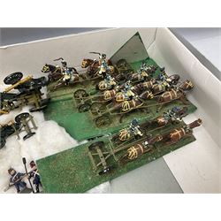 Painted metal wargame figures - over four hundred and sixty including Napoleonic, Dragoons, Line, horse-drawn and other Artillery, mounted etc; individuals and ranks of two, three and four; various scales including 20mm, 25mm etc