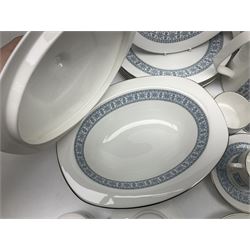 Royal Doulton Counterpoint pattern tea and dinner service for six, to include teapot, teacups and saucers, milk jug, sucrier, dinner plates, covered dishes etc