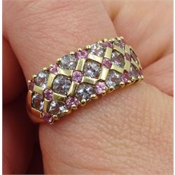 9ct gold blue topaz and pink sapphire ring hallamarked 