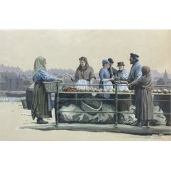 John Cooper (British 1942-) after Frank Meadow Sutcliffe (British 1853-1941): New Quay Fish Stall - Whitby (B-30A), gouache signed 37cm x 54cm