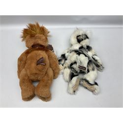 Four Charlie Bears, comprising Geoffrey CB131384, and Hawkins CB202024A, both designed by Isabelle Lee, and Tia CB161507O, and Chequers CB161525O, both designed by Heather Lyell, all with tags 