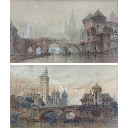 Paul Marny (French/British 1829-1914): 'Chatèlet Gaie and Pump St Michel - Old Paris', pair watercolours signed with initials, titled on the mounts 11.5cm x 19cm (2) 
Provenance: with Richard Hagen, Broadway, Worcestershire, label verso