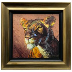 Rolf Harris (Australian 1930-): 'Lioness', limited edition colour print on canvas signed and nu,mbered 17/195 in pen 43cm x 45cm
