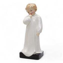 Four Royal Doulton figures comprising 'The Professor' HN2281, 'Schoolmarm' HN2223, 'Darling' HN1319 and 'Top o' the Hill' HN1849, together with a Royal Worcester figure and a model of a foal by Basil Matthews (6)