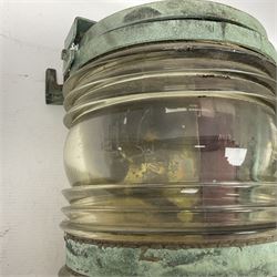 Two port and starboard brass lamps, each with a plaque marked 'Noack as Lanterne KL.A Serie 700 Type 704D Babord', ribbed green and red glass shades, H44cm