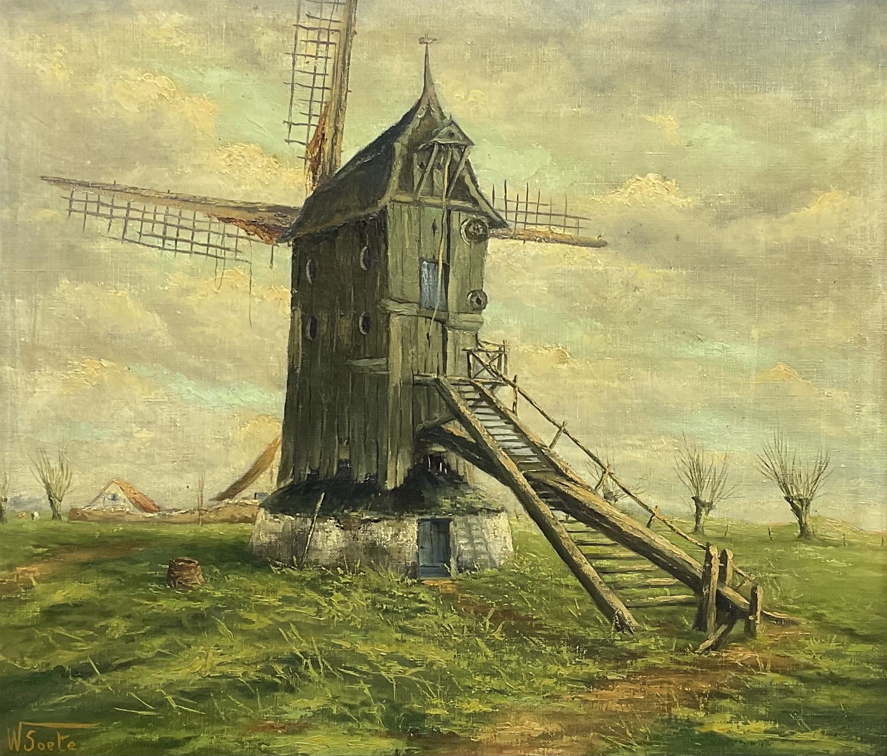 W Soete (Dutch 20th century): Derelict Windmill, oil on canvas signed 58cm x 68cm