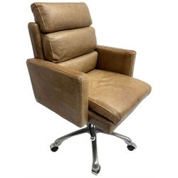 Halo - 20th century 'Kipling' desk chair, upholstered in tan leather, raised on chrome  base with adjustable and swivel action