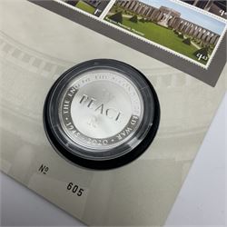 Royal Mail silver proof coin cover 'In Remembrance Peacehaven 15.8.2020' housing a 2020 silver proof five pound coin commemorating the end of the Second World War