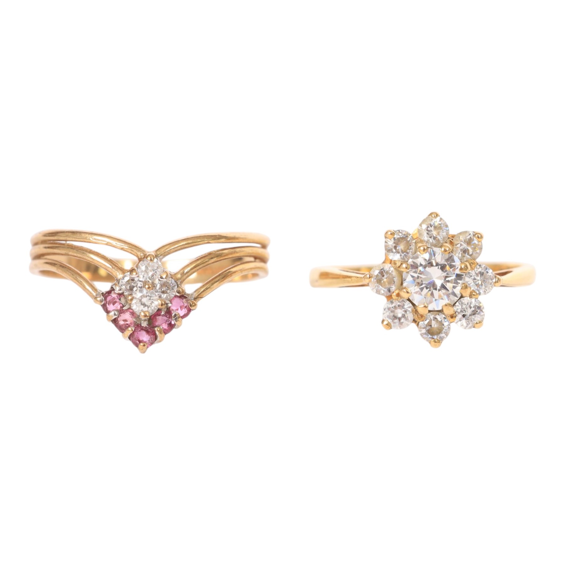 Two 9ct gold cubic zirconia rings, both hallmarked
