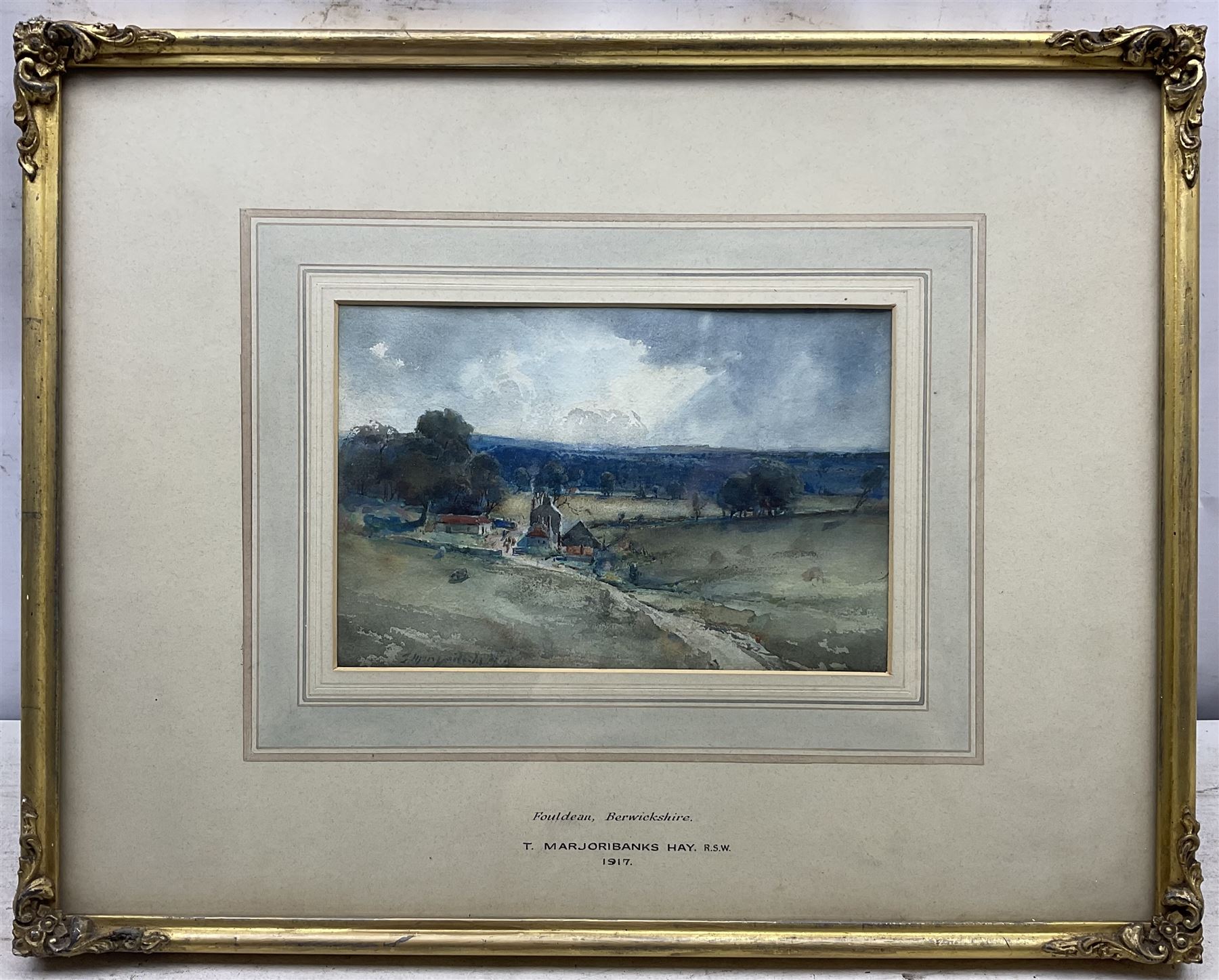 Thomas Marjoribanks Hay (Scottish 1862-1921): 'Fouldean - Berwickshire', watercolour signed, titled and dated 1917 on the mount, 14cm x 22cm