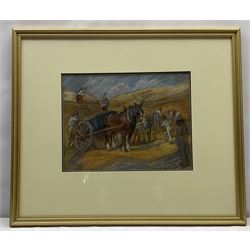 English School (Early 20th century): Workmen with Horse and Cart Quarrying Stone, pastel and charcoal unsigned 23cm x 31cm
