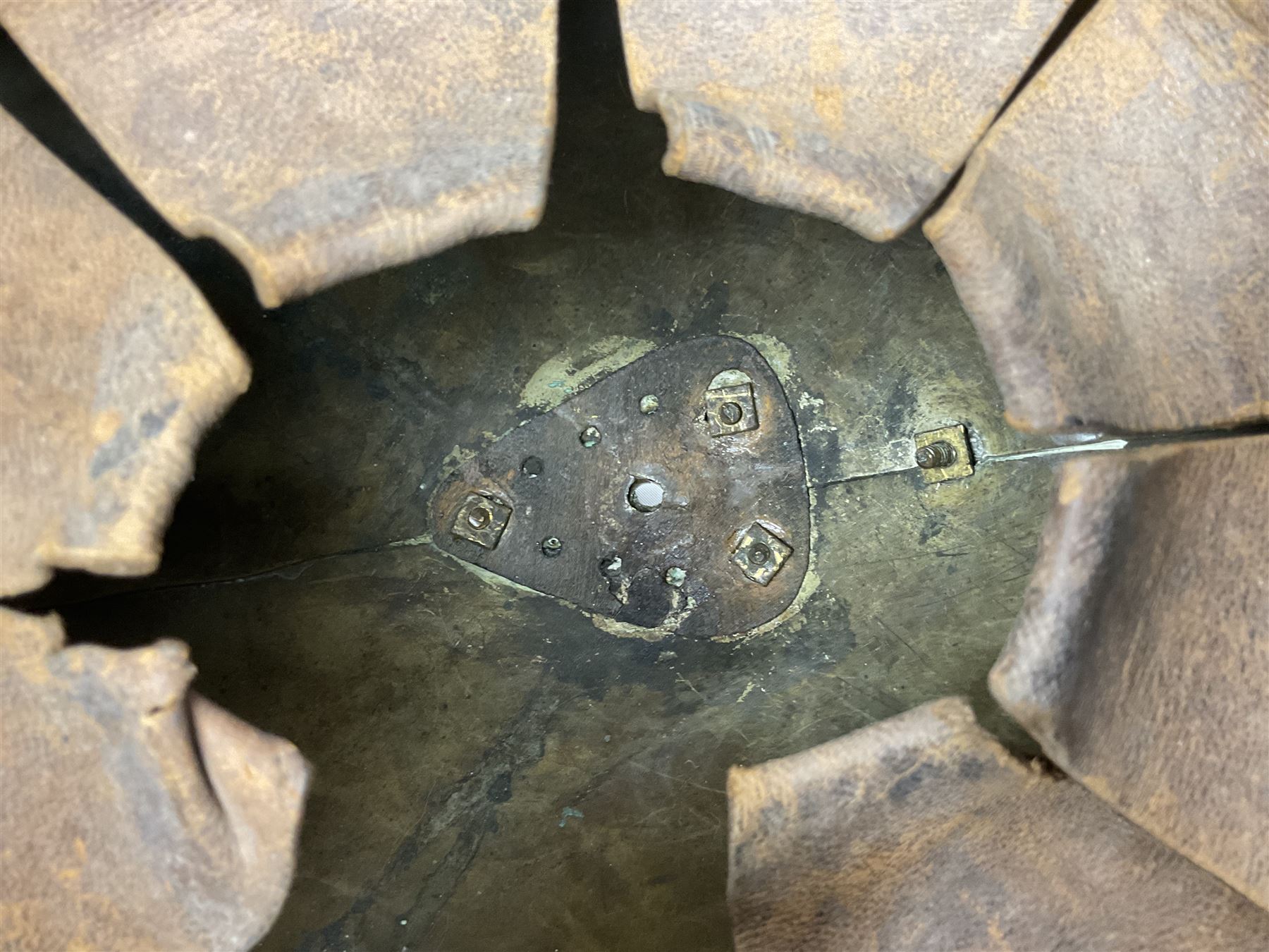 Victorian 1847 Pattern Officer's Helmet of the Inniskilling Dragoons, the white metal skull with gilt fittings including VR cypher to the plate; with leather liner H24cm