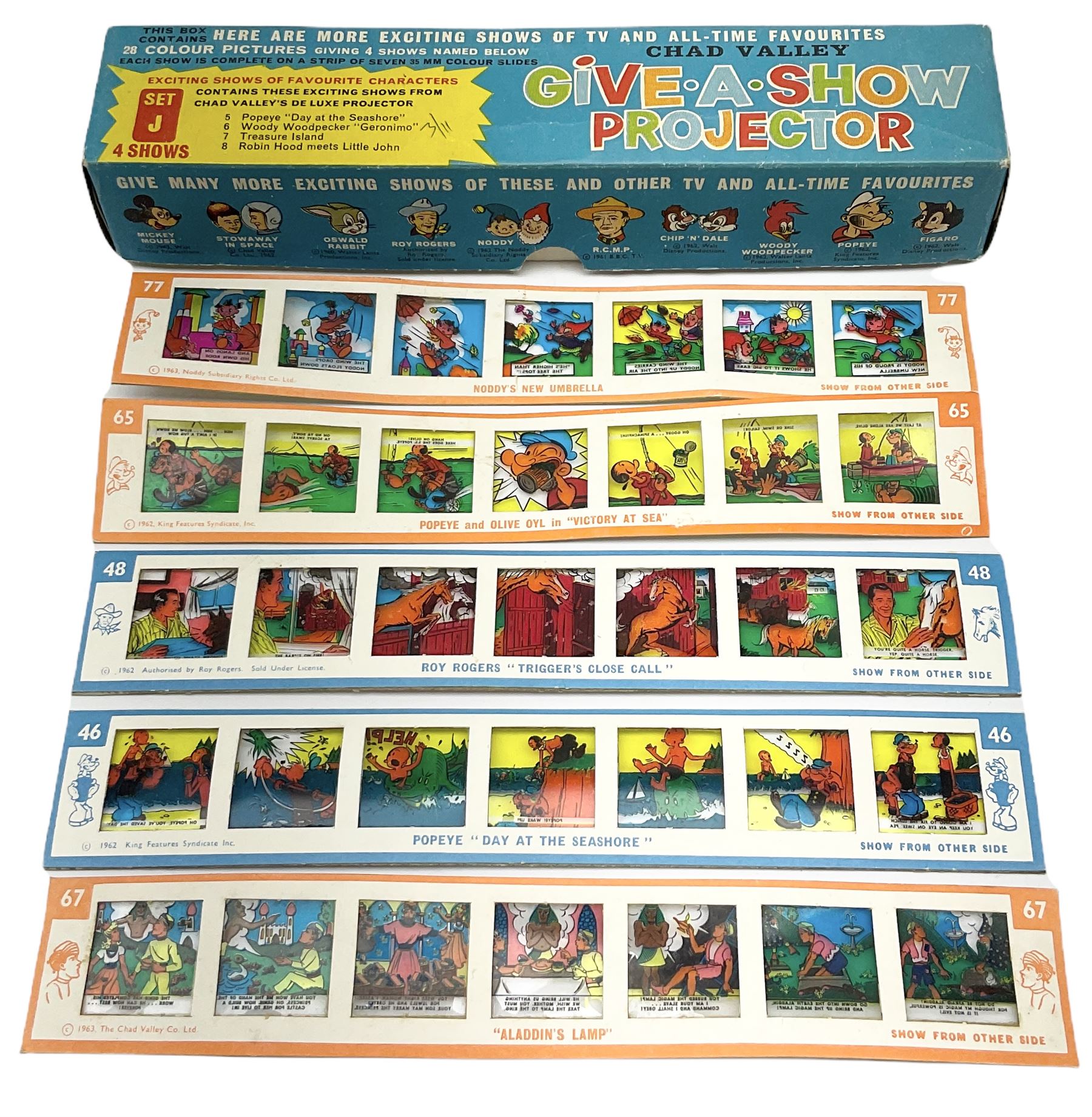 Chad Valley battery operated Give-A-Show projector, boxed with quantity of slides; and two extra boxes of slides Sets J & K (3)