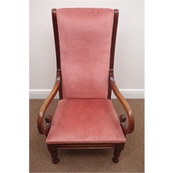  Victorian walnut framed armchair, upholstered back and seat, turned supports, W61cm  