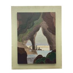 Isabel Blincow -  embroidered scene of children from a cave 61cm x 46cm 