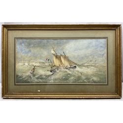 Edward Duncan (British 1803-1882): 'French Boats in a Squall', watercolour with scratching out signed and dated 1865, titled on label verso 22cm x 46cm 