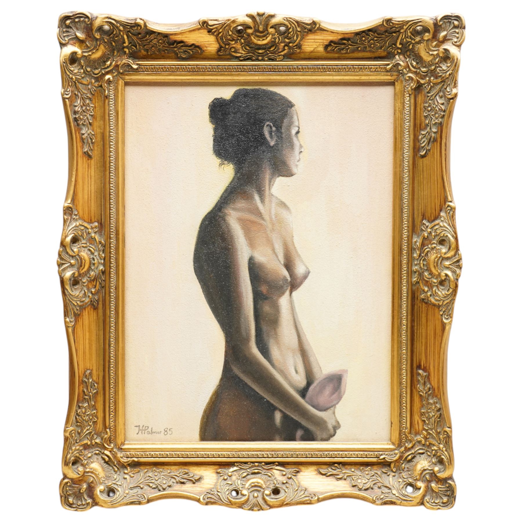 H Palmer (British 20th century): Nude Female Study, oil on canvas signed and dated '85, 40cm x 29cm