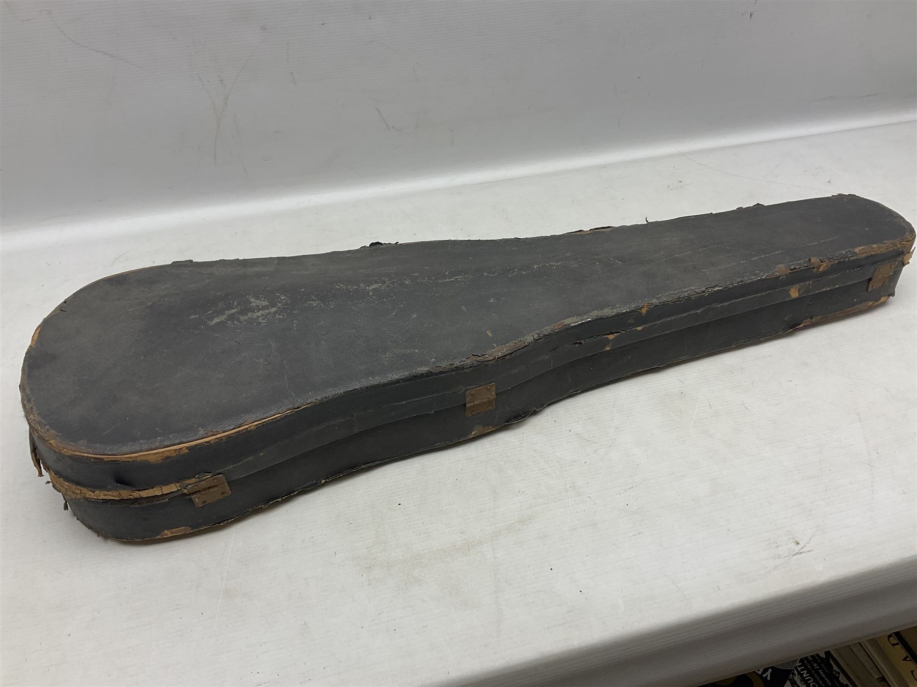 German trade violin 1950s with 36cm two-piece maple back and ribs and spruce top, bears label 'Johann Stainer in Absam prope Oenipontum 1650' L59cm; in carrying case with bow impressed Tourte